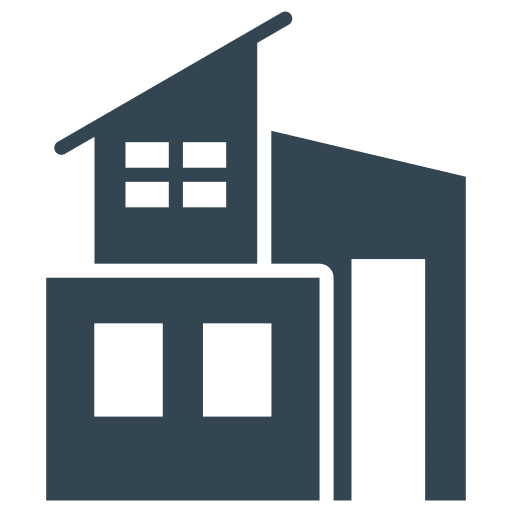 Minimalist house icon with two windows.
