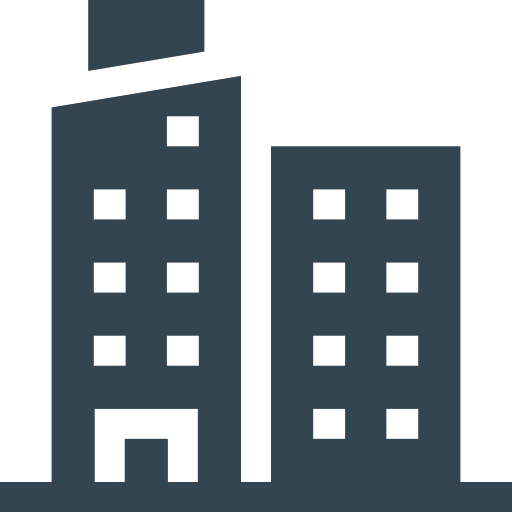 Simple icon of two tall buildings.